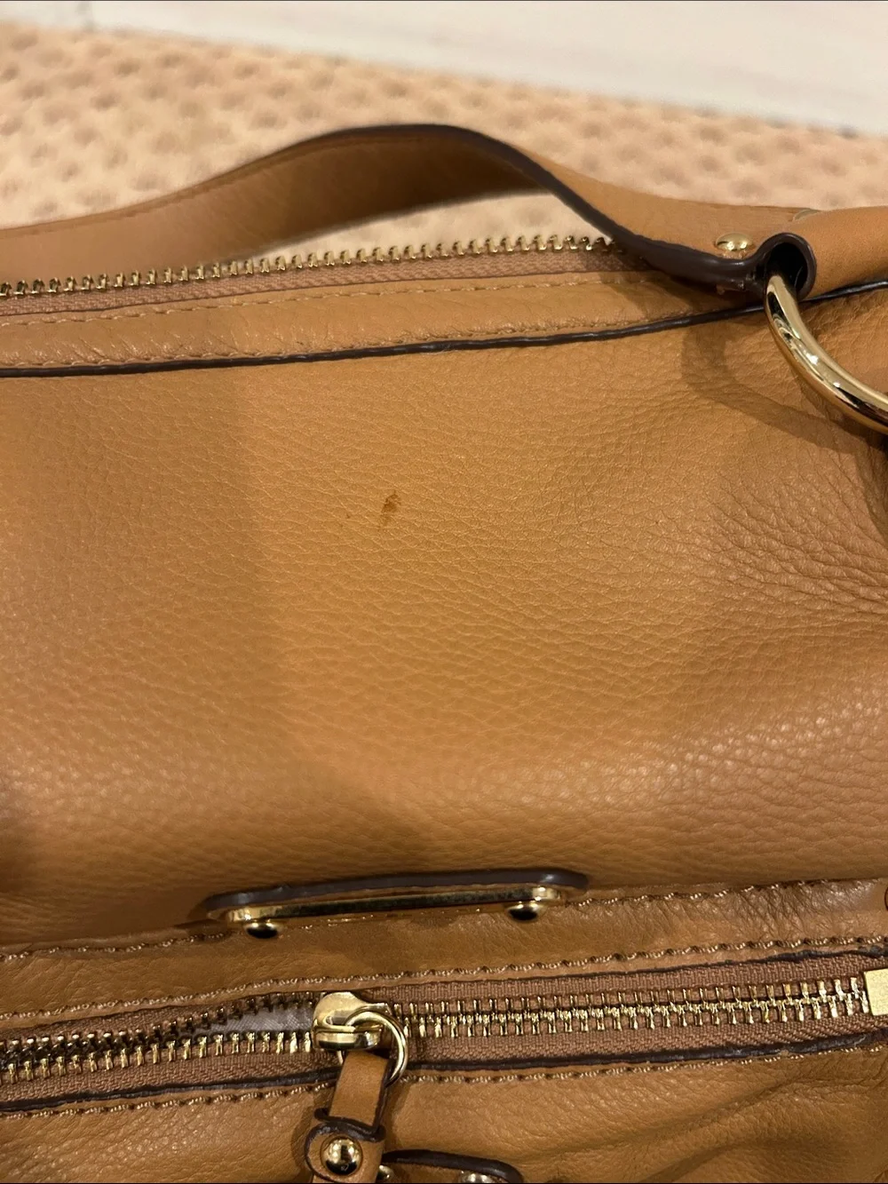 Michael Kors Caramel Tan Leather Satchel with Gold Hardware
